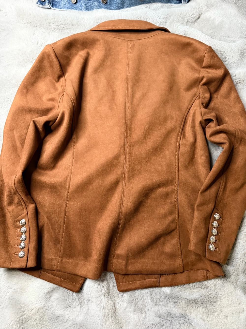 WHBM White House Black Market Faux Suede Blazer Size 12 Cognac Double Breasted - Picture 11 of 11